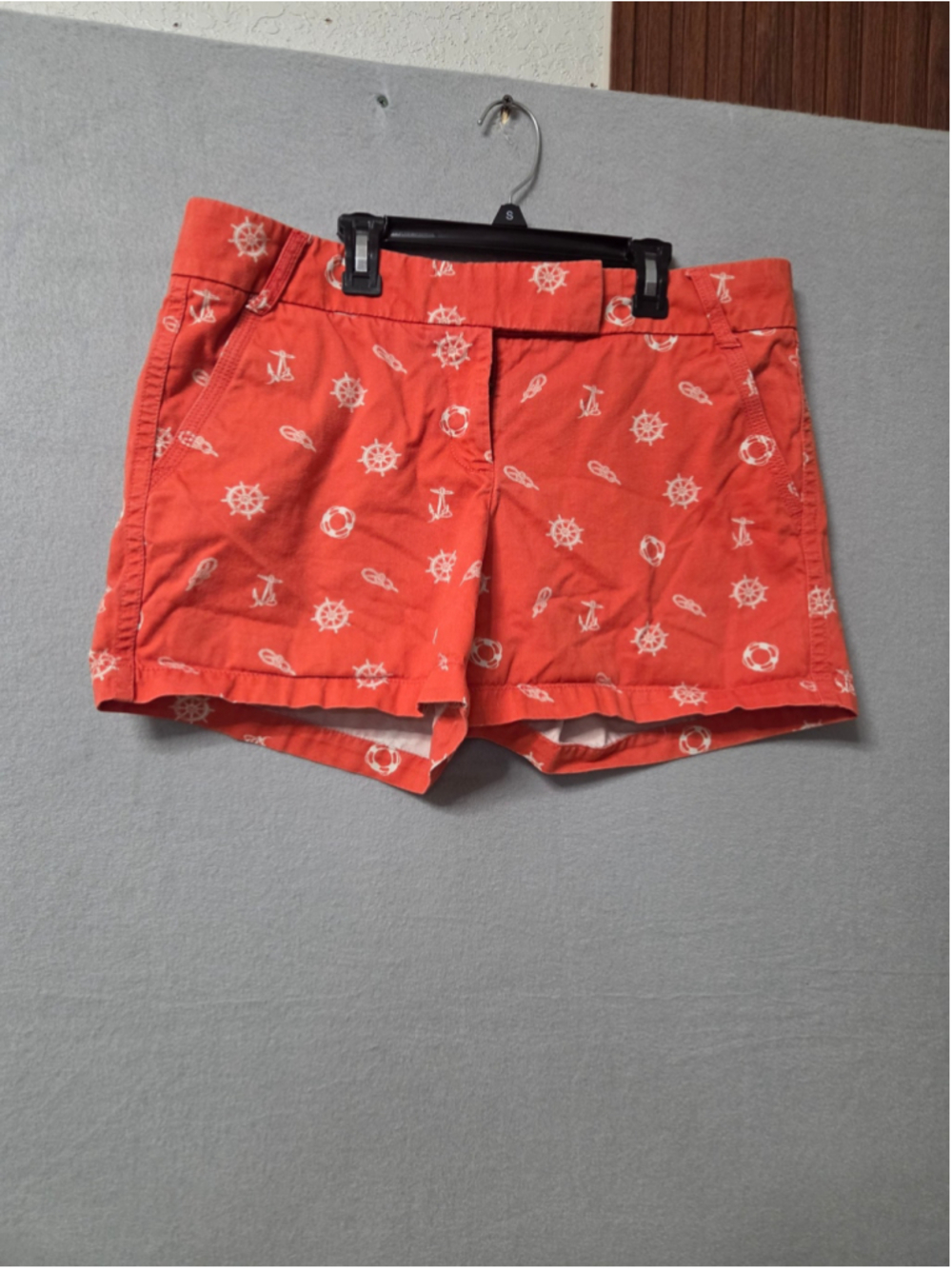 Women's J.Crew Nautical Print Chino Shorts, Size 12, Orange and White